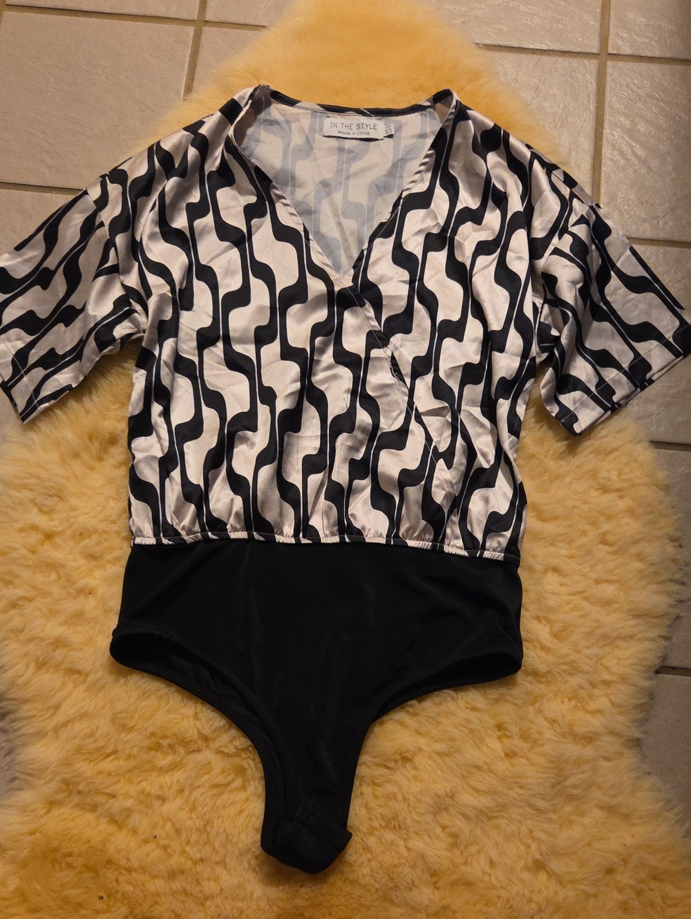 Black & Tan Geometric One-Piece